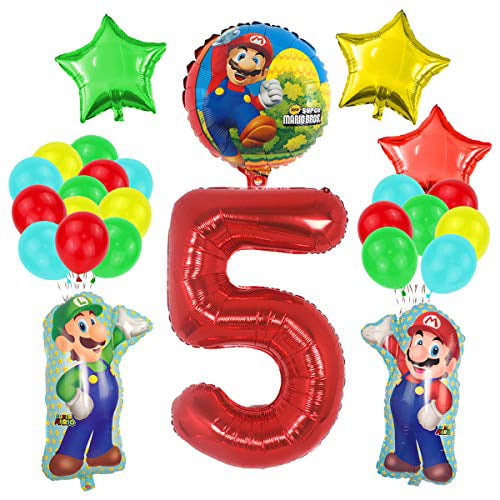 Super Mario Balloon Bouquet 5th Birthday 5 pcs Party Supplies 